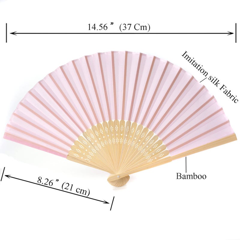 SL crafts 24pcs Imitated Silk Hand Fan Imitated Silk Fabric Bamboo Handheld Folded Fan Bridal Dancing Props Church Wedding Party Favors with Organza Bags (Pink) - Image 2